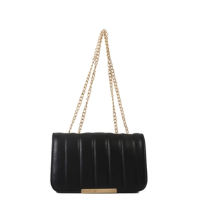 Classic black quilted chain shoulder bag with gold hardware on white background