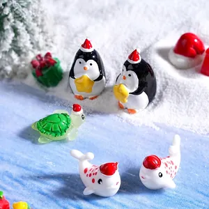 Miniature Christmas Sea Animal Figurines Resin Penguin Turtle Whale Owl Micro Landscape DIY Desktop Ornaments