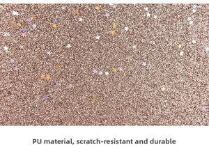 Macro shot of scratch-resistant PU fabric with golden star sequins on stylish bag