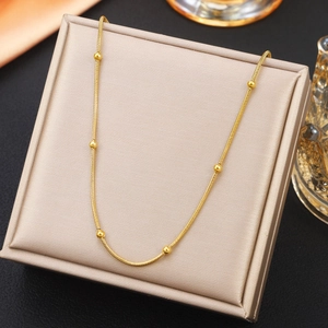 Stainless Steel Snake Chain Necklace For Women 18K Gold Plated Round Beads Minimalist Jewelry Adjustable Clasp