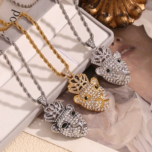 Hip hop 18K gold and silver plated crown leopard head necklaces with twist rope chains