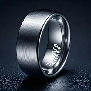 Men's tungsten carbide ring featuring a brushed silver surface and polished inner band
