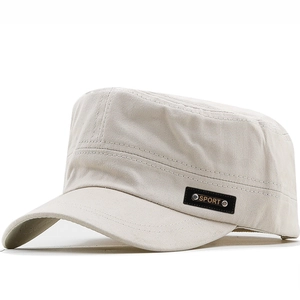 Classic light khaki cotton cadet cap with black SPORT label and metal rivet details