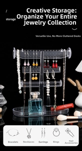 Multi-tier acrylic jewelry organizer with earring holes and a base tray for cosmetics