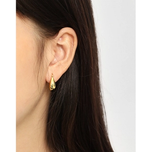 Polished gold teardrop S925 sterling silver hoop earrings for women in U-shape design