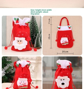 Detail view showing 23x20cm Christmas drawstring gift bags with 3D festive characters