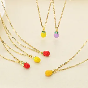 Collana Con Pendente Frutta Acciaio Inossidabile Mini Smalto Fragola Melanzana Peperone Colorato Catena Clavicola Gioielli Donna