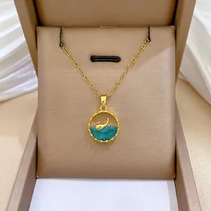 Whale Pendant Necklace Titanium Steel Chain Copper Blue Crystal Ocean Theme Gold Plated Luxury Elegant Accessory For Women