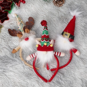 Christmas headband set featuring Santa, Reindeer and Elf designs on grey plush background