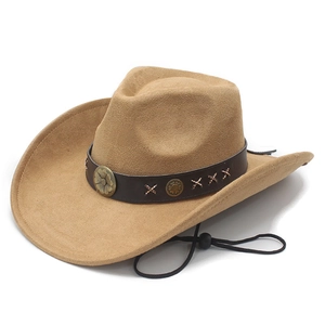 Chapeau de cow-boy classique en daim marron clair avec boucle rétro et cordon réglable