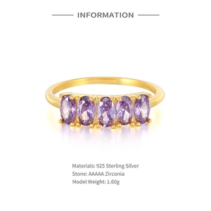 Detailed specs of 925 silver ring with five purple zircons and weight parameters