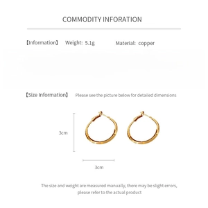 Detailed chart showing 3cm copper twisted hoop earrings specs and weight information