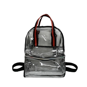 High-capacity clear PVC backpack with stylish black and red nylon straps for beach or school