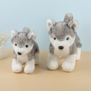 Cute husky plush toy set with grey white fur and blue eyes for kids gift