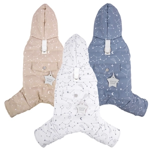 Winter waterproof dog jumpsuit with starry patterns and D-ring leash attachment