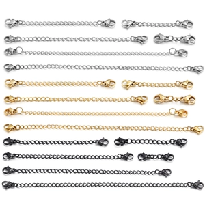 Polished stainless steel extension chains with lobster clasps in gold silver and black