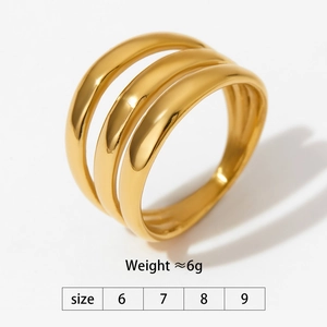 Detailansicht eines dreischichtigen Gold-Edelstahlrings mit Gewichts- und Größenangaben