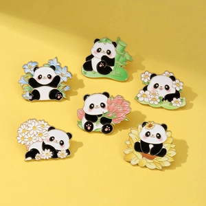 Cute Panda Bouquet Brooch Enamel Pin Cartoon Animal Zinc Alloy Drip Oil Jewelry Badge For Clothes Hat Backpack Decor Gift
