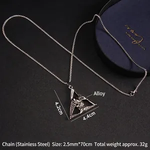 Punk style skull triangle pendant necklace made of stainless steel on black leather