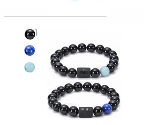 Detailed size specifications for 10mm black agate and lapis lazuli beaded bracelet