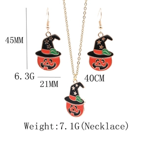 Halloween jewelry set with star wizard hat and pumpkin necklace and earrings for women