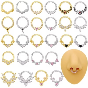 Stainless Steel Heart Snake Leaf Nose Ring Septum Piercing Jewelry For Women Hinged Clicker Hoop Cubic Zirconia Enamel