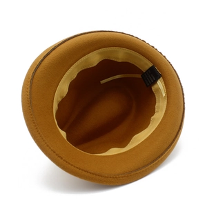 Detail view of the fedora interior showing the 65% cotton and 35% polyester material tag