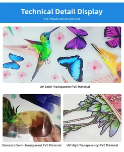 Detail view of UV high transparent PVC wall stickers showing hummingbird and floral patterns