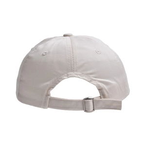 Detail of adjustable metal buckle and beige cotton fabric on kids excavator baseball cap