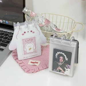 Standing PVC photo card binder with cute rabbit design and loose-leaf rings for desk storage
