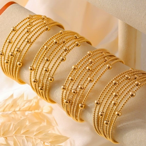 Elegant multi-layer titanium steel bracelet with twisted metal ropes and bead detailing
