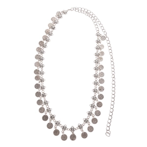 Vintage silver coin and flower link waist chain belt for women with adjustable length