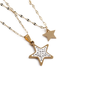 Stainless Steel Star Pendant Necklace With Sparkling Rhinestone Elegant Minimalist Jewelry For Women Fine Lip Chain