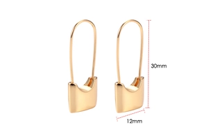 Detailed view of gold plated padlock earrings with 30mm height and 12mm width measurements