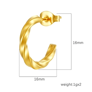 Twisted 18K gold-plated stainless steel hoop earrings for women with 16mm diameter