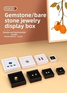 Clear acrylic gemstone display boxes with memory foam pads in black and white styles