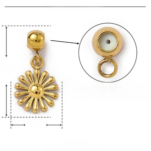 Schéma technique du pendentif marguerite en acier inoxydable avec dimensions et bouchon