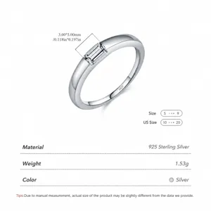 S925 sterling silver emerald cut cubic zirconia ring with polished silver finish