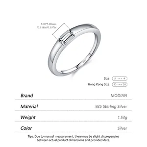 S925 sterling silver emerald cut cubic zirconia ring with polished silver finish