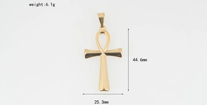Golden Ankh cross pendant technical drawing with dimensions 44.6mm x 25.3mm and 6.1g weight