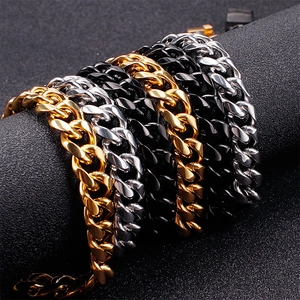 Polished stainless steel Cuban chain necklaces in gold, silver, and black finishes