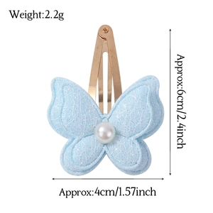 Blue glitter butterfly hair clip with pearl detail for girls, 6cm size measurement