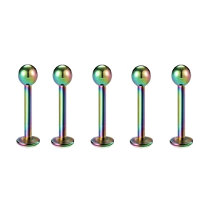 Detailliertes Set aus fünf regenbogenfarbenen Edelstahl-Lippenpiercings mit Hochglanz