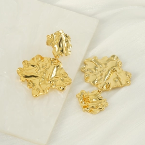 Artistic irregular lava leaf earrings in 18K gold plated stainless steel design