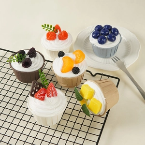 Realistic fruit cupcake models with cream texture for home decor and photo props
