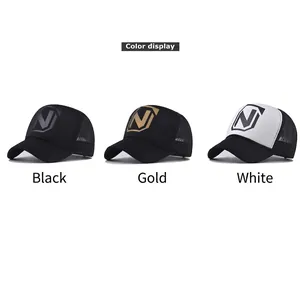 Classic trucker hats with 'N' logo in black, gold, and white mesh breathable design