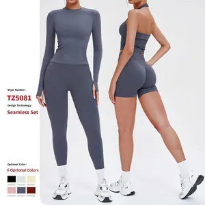 Ensemble de Yoga Sans Couture pour Femmes Coupe Ajustée Haut Et Bas Leggings Taille Haute Gym Fitness Workout Vêtements de Sport