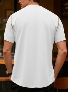 Rear view of white short-sleeved casual men's shirt with pineapple texture fabric