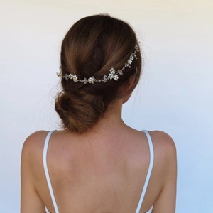 Handmade bridal headband with high-glow pearls and crystals on a gold flexible wire