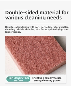 Close-up of pink high-density fiber layer on a double-sided cleaning sponge